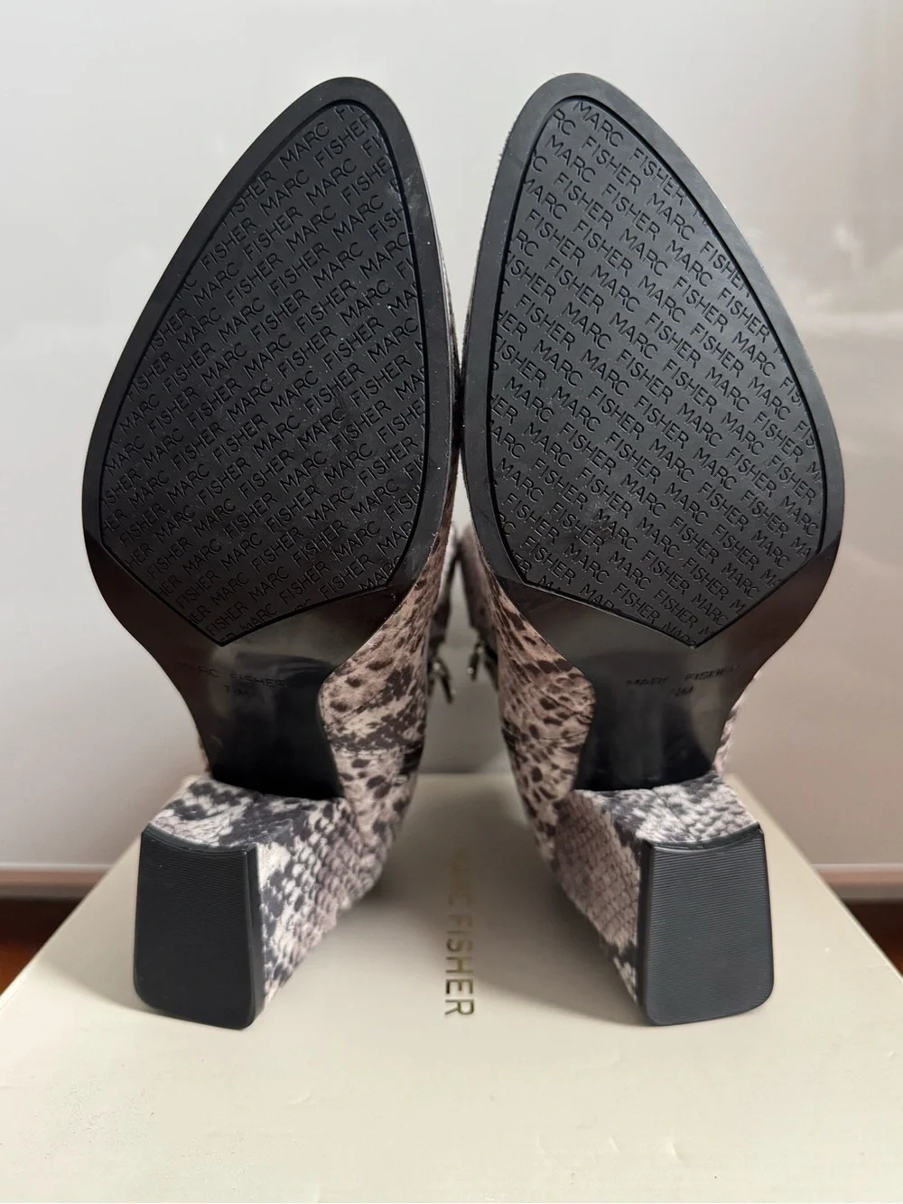 MARC FISHER Grey Snakeskin Ankle Boots
